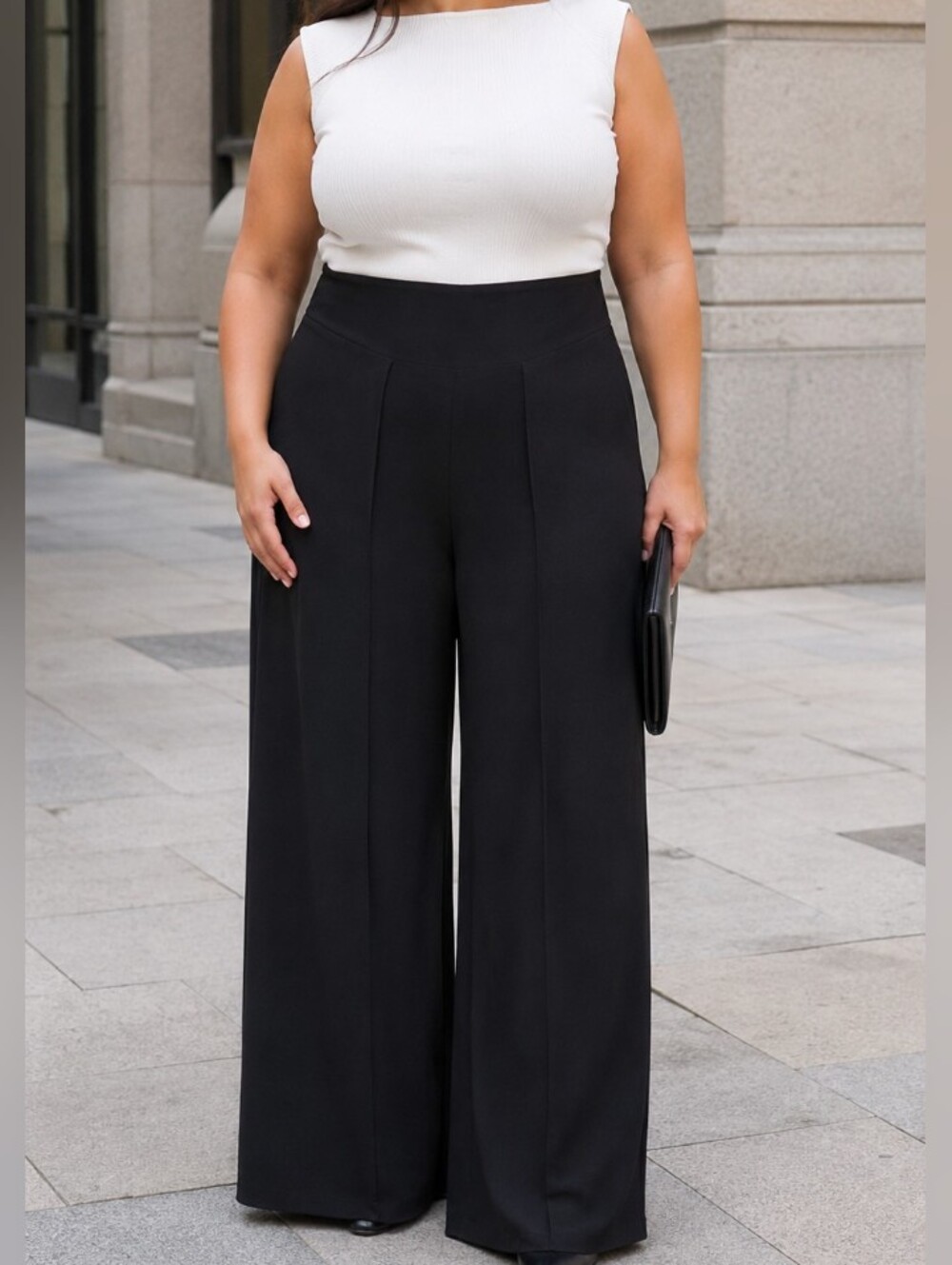 Frank Lyman Design Plus Size Black Stretch Jersey Wide Leg Palazzo Pants Stretch